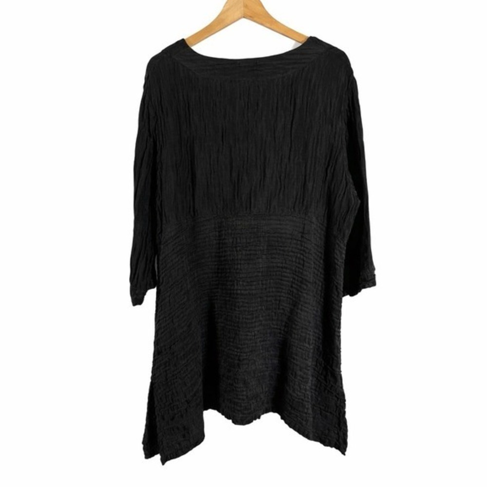GRIZAS Tunic Dress SZ Medium Lagenlook Asymmetric Hem Crinkle Texture Linen Silk